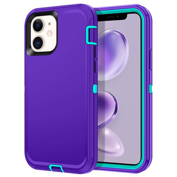 I-HONVA For iPhone 11 Case,3-Layer Military Grade Drop Protection Anti-Slip Bumper Rugged Shockproof Dustproof Protection 6.1 inch Phone Case,Purple Turquoise