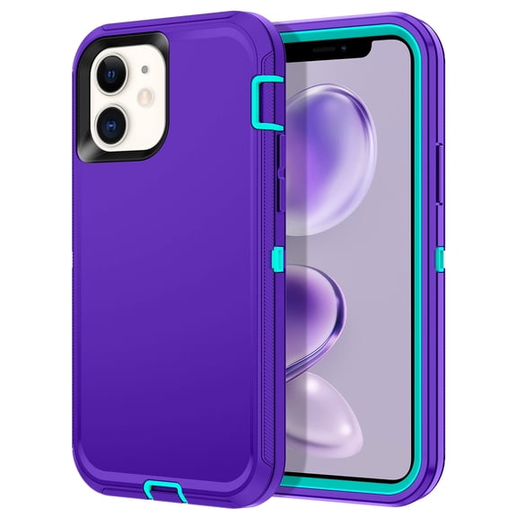 I-HONVA For iPhone 11 Case,3-Layer Military Grade Drop Protection Anti-Slip Bumper Rugged Shockproof Dustproof Protection 6.1 inch Phone Case,Purple Turquoise