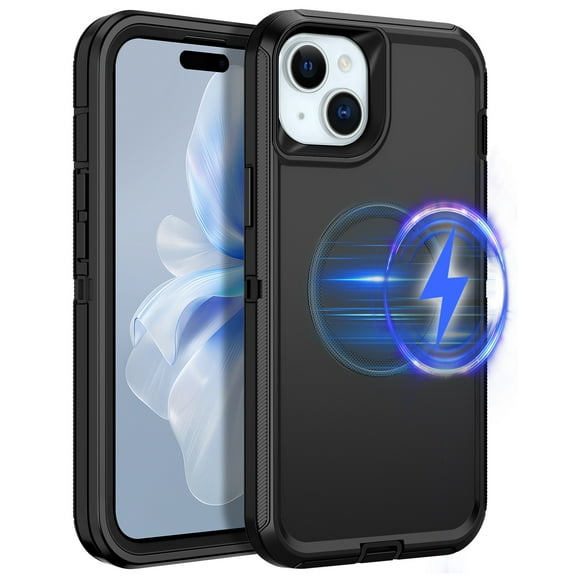 I-HONVA For iPhone 13/14/15 Case Compatible with MagSafe,3-Layer Military Grade Drop Protection Anti-Slip Rugged Shockproof Dustproof Protection6.1 inch Phone Case,Full Black