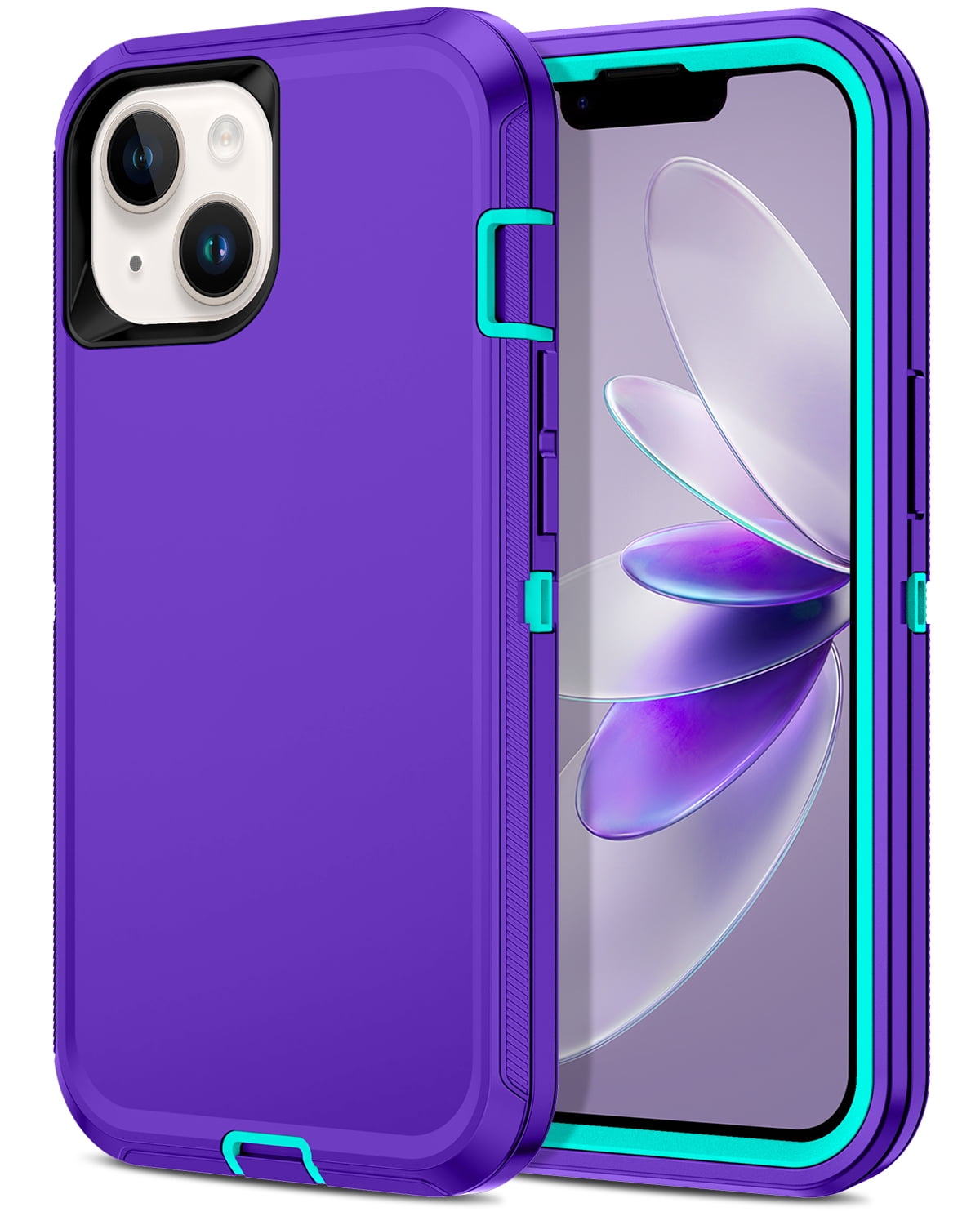 I-HONVA For iPhone 13 Case,3-Layer Military Grade Drop Protection Anti-Slip Bumper Rugged Shockproof Dustproof Protection 6.1 inch Phone Case,Purple Turquoise