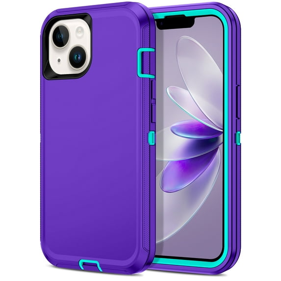 I-HONVA For iPhone 13 Case,3-Layer Military Grade Drop Protection Anti-Slip Bumper Rugged Shockproof Dustproof Protection 6.1 inch Phone Case,Purple Turquoise