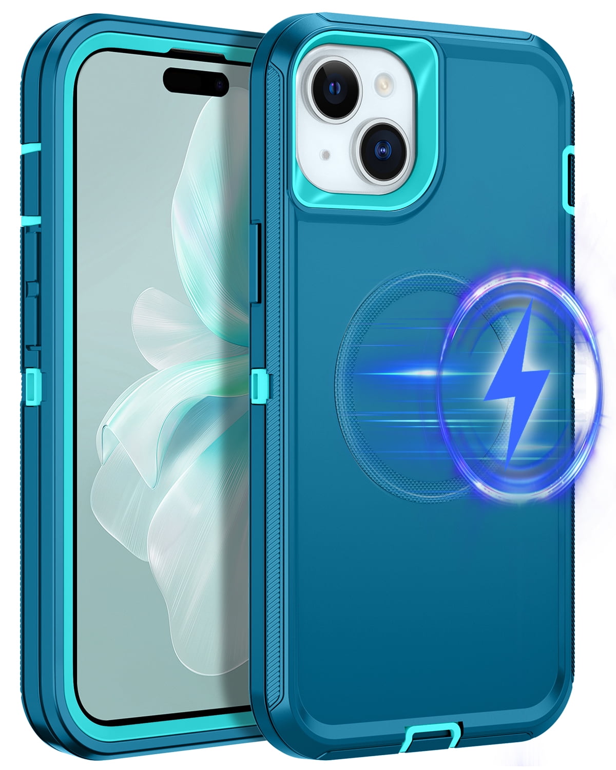 For iPhone 14/15 Plus Case Compatible with MagSafe,3-Layer Military Grade Drop Protection Anti-Slip Bumper Rugged Shockproof Dustproof Protection 6.7 inch Phone Case,Turquoise