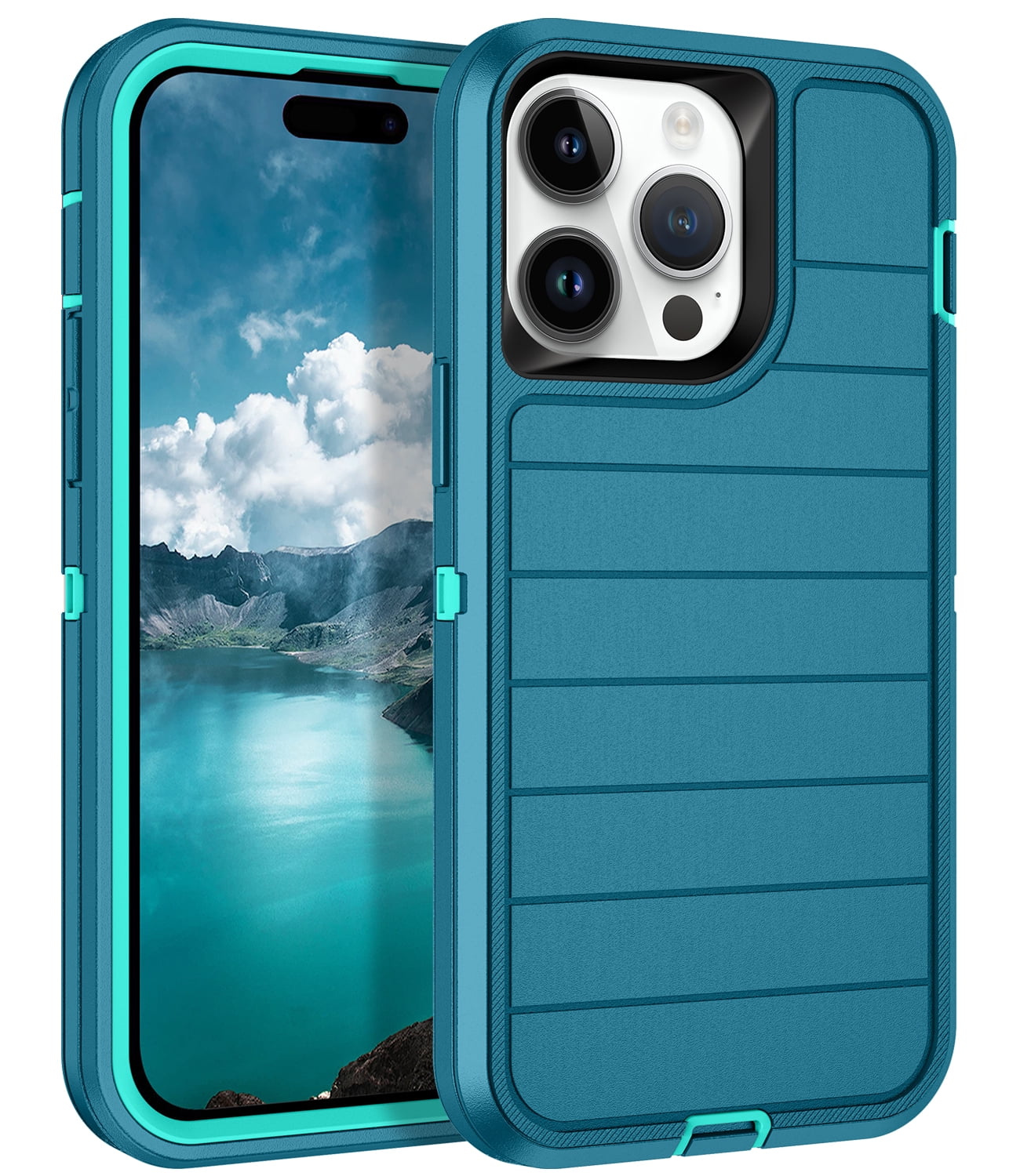 For iPhone 14 Pro Case,3-Layer Military Grade Drop Protection Anti-Slip Bumper Rugged Shockproof Dustproof Protection 6.1 inch Phone Case,Light Blue