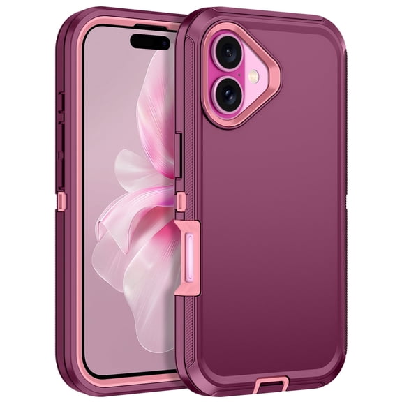 I-HONVA For iPhone 16 Case,3-Layer Military Grade Drop Protection Anti-Slip Bumper Rugged Shockproof Dustproof Protection 6.1 inch Phone Case,Red Pink