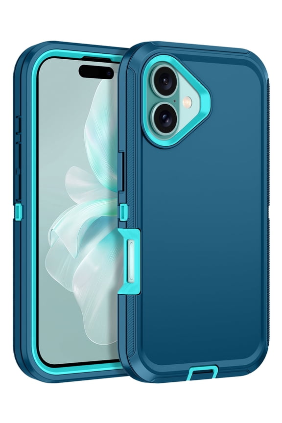 For iPhone 16 Case,3-Layer Military Grade Drop Protection Anti-Slip Bumper Rugged Shockproof Dustproof Protection 6.1 inch Phone Case,Turquoise