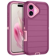 I-HONVA For iPhone 16 Case,Stripe 3-Layer Military Grade Drop Protection Anti-Slip Bumper Rugged Shockproof Dustproof Protection 6.1 inch Phone Case,Red Pink