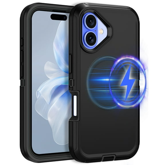 I-HONVA For iPhone 16 Plus Case Compatible with MagSafe,3-Layer Military Grade Drop Protection Anti-Slip Rugged Shockproof Dustproof Protection 6.7 inch Phone Case,Full Black