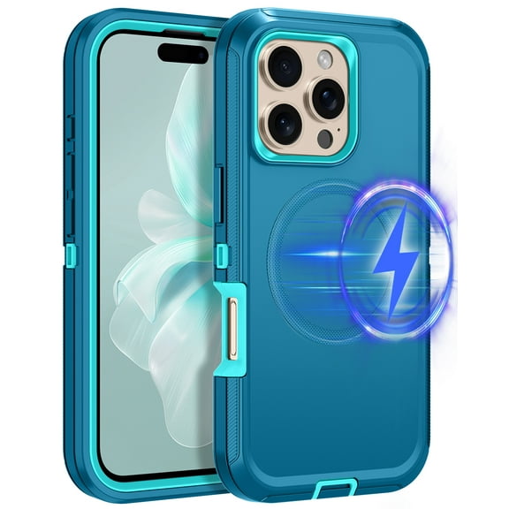 I-HONVA For iPhone 16 Pro Max Case Compatible with MagSafe,3-Layer Military Grade Drop Protection Anti-Slip Bumper Rugged Shockproof Dustproof Protection 6.9 inch Phone Case,Turquoise