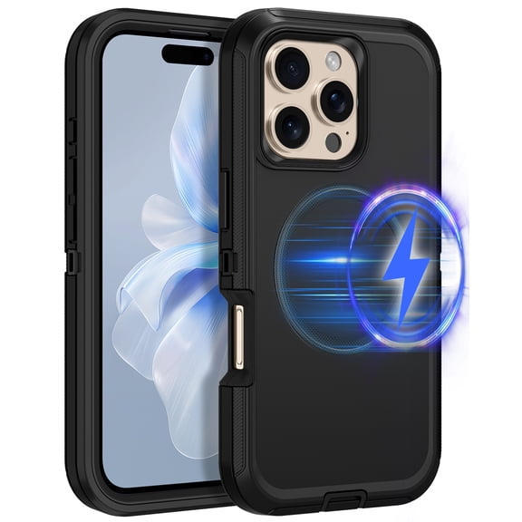 I-HONVA For iPhone 16 Pro Max Case Compatible with MagSafe,3-Layer Military Grade Drop Protection Anti-Slip Bumper Rugged Shockproof Dustproof Protection 6.9 inch Phone Case,Full Black
