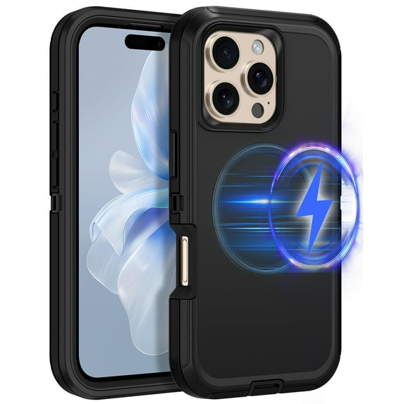 I-HONVA For iPhone 16 Pro Max Case Compatible with MagSafe,3-Layer Military Grade Drop Protection Anti-Slip Bumper Rugged Shockproof Dustproof Protection 6.9 inch Phone Case,Full Black