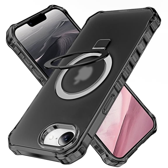I-HONVA for iPhone 16e Case (2025) / iPhone 17e Case (2026) ,Compatible with Mag-safe Matte Shockproof Anti-Scratch Protective Invisible Kickstand Magnetic 6.1" Case Cover,Black