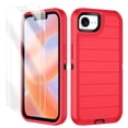 thumbnail image 1 of I-HONVA for iPhone 16e Case,[With 2 Pack Screen Protector] Stripe Shockproof 3-Layer Full Body Protection Rugged Heavy Duty High Impact Hard Cover Case for iPhone 16e 6.1-inch 2025,Red/Black, 1 of 7