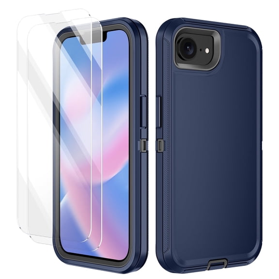 I-HONVA For iPhone 16e Case,[with 2 Pack Screen Protector] 3-Layer Military Grade Drop Anti-Slip Bumper Rugged Shockproof Dustproof Protection 6.1 inch Phone Case for Apple iPhone 16e,Navy/Gray