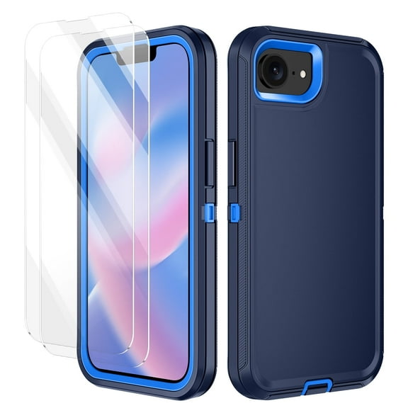 I-HONVA For iPhone 16e Case,[with 2 Pack Screen Protector] 3-Layer Military Grade Drop Anti-Slip Bumper Rugged Shockproof Dustproof Protection 6.1 inch Phone Case for Apple iPhone 16e,Navy Blue