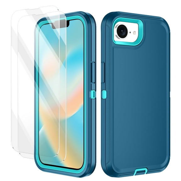 I-HONVA For iPhone 16e Case,[with 2 Pack Screen Protector] 3-Layer Military Grade Drop Anti-Slip Bumper Rugged Shockproof Dustproof Protection 6.1 inch Phone Case for Apple iPhone 16e,Turquoise