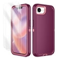 thumbnail image 1 of I-HONVA For iPhone 16e Case,[with 2 Pack Screen Protector] 3-Layer Military Grade Drop Anti-Slip Rugged Shockproof Dustproof Protection 6.1 inch Phone Case for Apple iPhone 16e,Deep Purple/Pink, 1 of 7