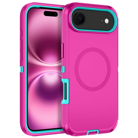 I-HONVA For iPhone 17 Air Case Compatible with MagSafe,3-Layer Military Grade Drop Protection Anti-Slip Bumper Rugged Shockproof Dustproof Protection 6.6 inch Phone Case,Rose Teal