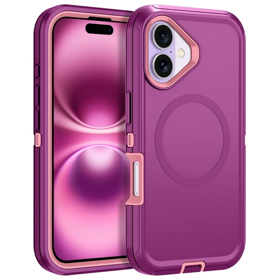 I-HONVA For iPhone 17 Case Compatible with MagSafe,3-Layer Military Grade Drop Protection Anti-Slip Bumper Rugged Shockproof Dustproof Protection 6.3 inch Phone Case,Purple Pink