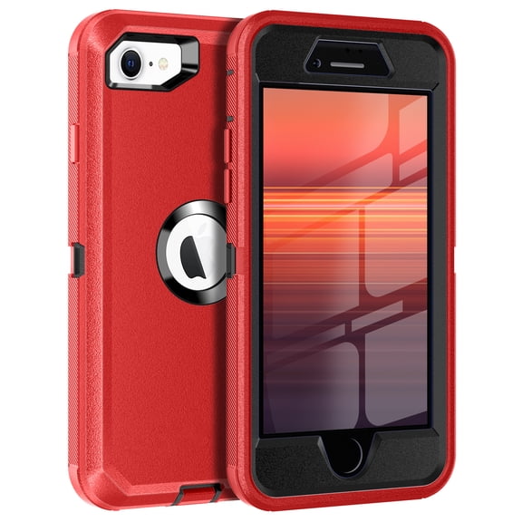 I-HONVA For iPhone SE 2020 Case,3-Layer Military Grade Drop Protection Anti-Slip Bumper Rugged Shockproof Dustproof Protection 4.7 inch Phone Case,Red Black