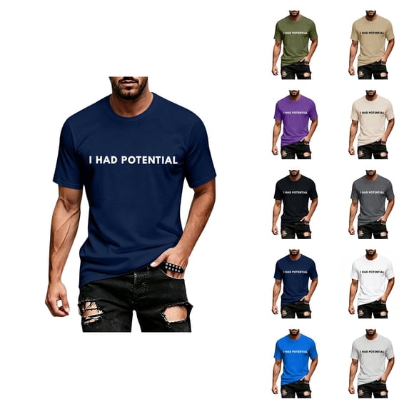 I Had Potential T Shirt for Men 2026 Summer Short Sleeve Crewneck Casual Loose Humorous Novelty Graphic Tee
