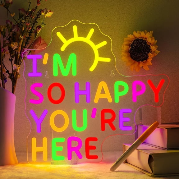 I Am So Happy You're Here Neon Sign Classroom Neon Signs for Wall Decor in Library Bookshelf LED Reading Light Up Signs for Classroom Reading Light Sign Bookish Decor Gifts for Teachers