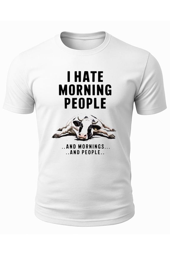 I Hate Morning People Cow Graphic Quote Shirt Animal Tee for Men & Women Anti Morning T-Shirt
