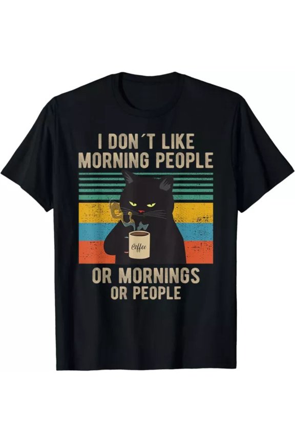 I Hate Morning People Mornings and People Coffee Cat T-Shirt