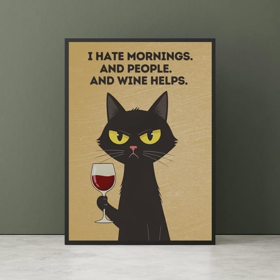 I Hate Mornings Grumpy Cat Wall Art Print, Unframed Paper Poster 8x10in