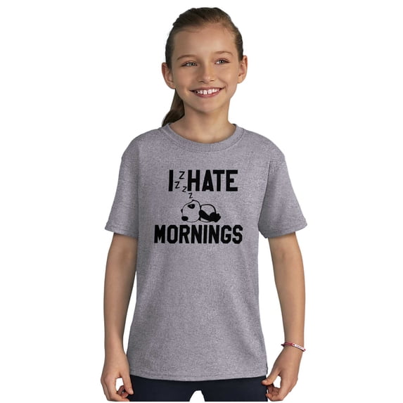 I Hate Mornings Sleeping Panda Crewneck T Shirts Boy Girl Teen Brisco Brands S