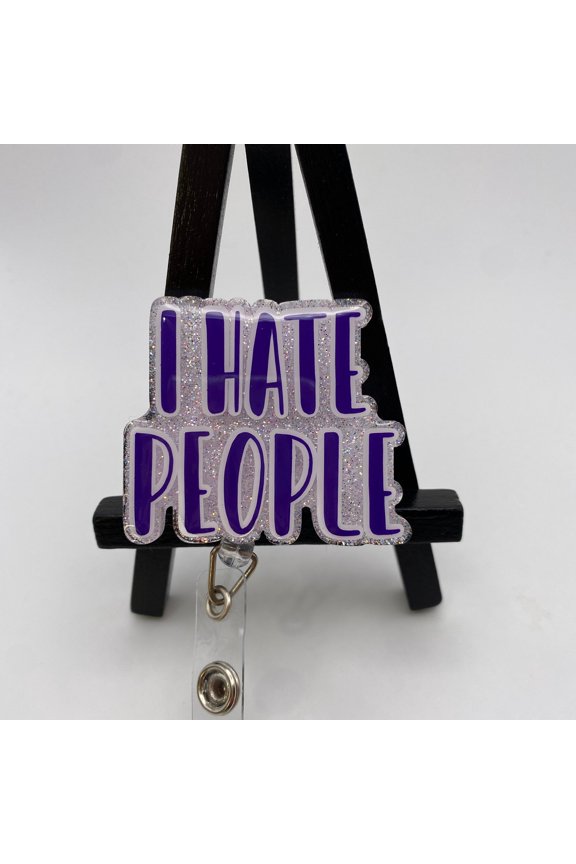 I Hate People Badge Reel Nurse Badge Reel Health Care Badge Reel Medical Professional Badge Reel Funny Purple