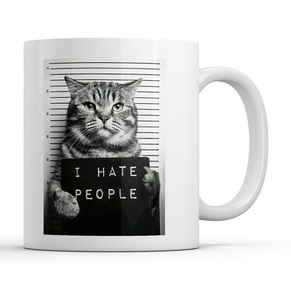 I Hate People Cat Mugshot Mug Funny Sarcastic Graphic Novelty Coffee Cup