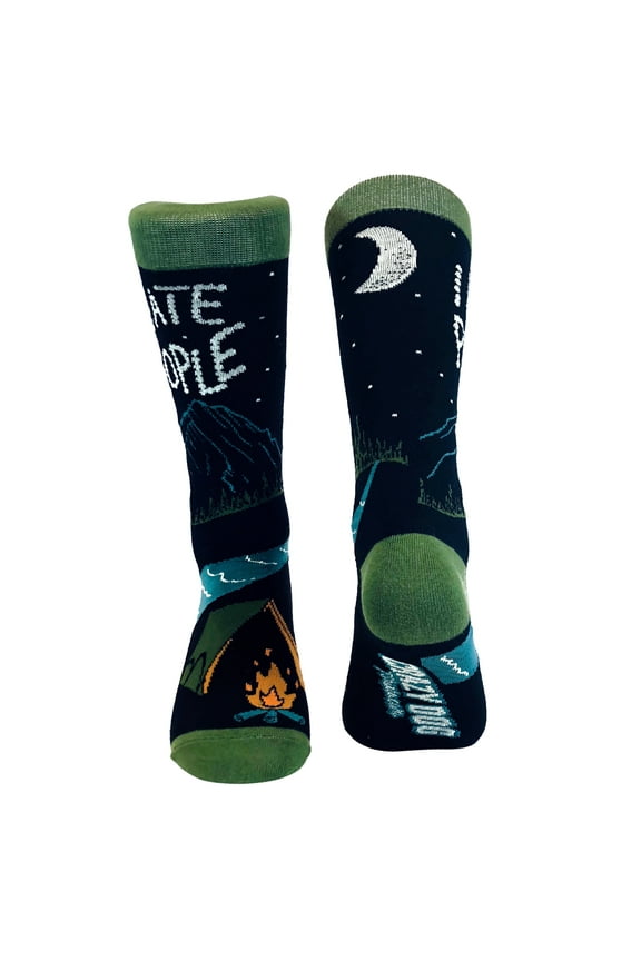 I Hate People Socks Funny Camping Sarcastic Introvert Outdoor Cool Joke Sock (Black) - Mens (7-12)