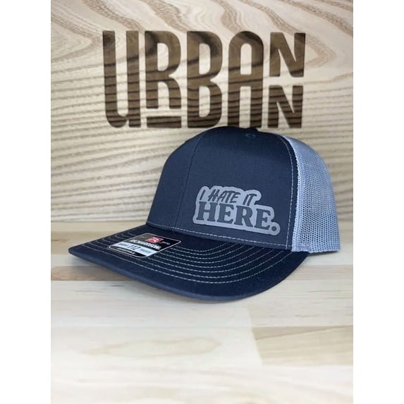 I Hate It Here Trucker Hat with Sarcastic Saying Patch, Adjustable Cap Featuring Design, Unique Novelty Gift, Perfect for Office Humor, Social Events and Daily Outfits