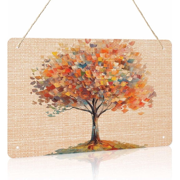 Fall Tree Modern Metal Tin Signs Vintage Wall Decor Funny Kitchen Sign Retro Room Decor Abstract Art Oil Painting Autumn Retro Horizontal Wall Art Poster for Home Bar Garage Dorm Office Cubicle 12x8"