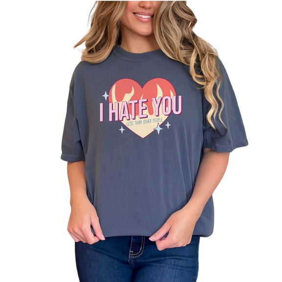 I Hate You Less Than Other People, Retro Valentine's Day, Denim Comfort Colors T-Shirt, 3XL