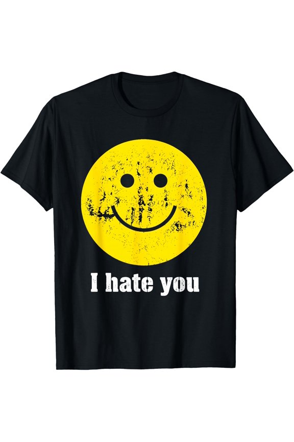 I Hate You Retro Grunge Face T-Shirt