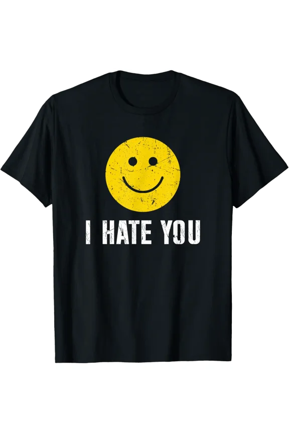 I Hate You Retro Vintage Yellow Happy Smile Face I Hate You T-Shirt