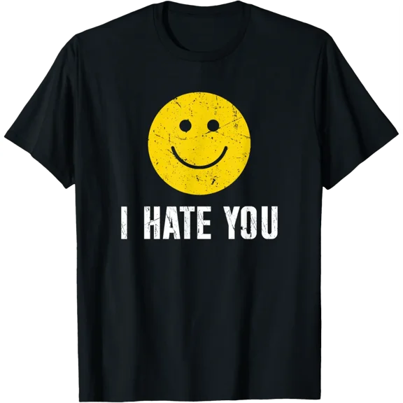 I Hate You Retro Vintage Yellow Happy Smile Face I Hate You T-Shirt