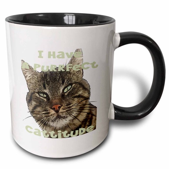 3drose, I Have a Purrfect Cattitude Fun Pun Quote, 11oz Two-tone Black Mug