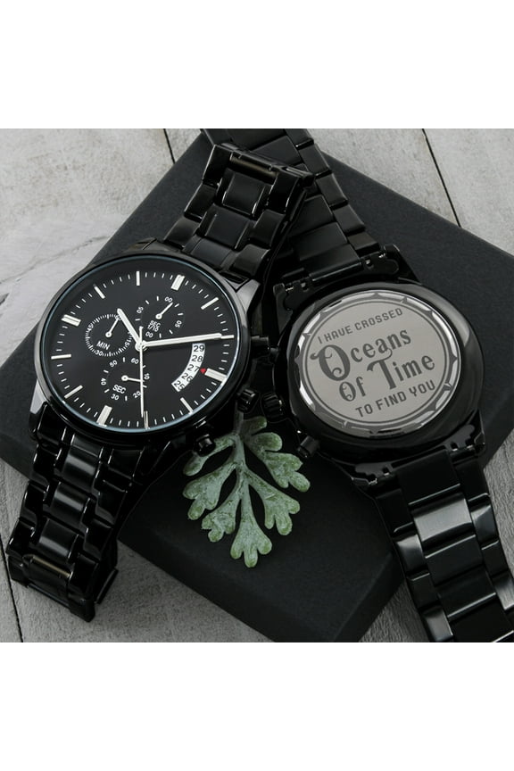I Have Crossed Oceans Of Time to Find You Gothic Romantic Engraved Design Black Chronograph Watch For Men