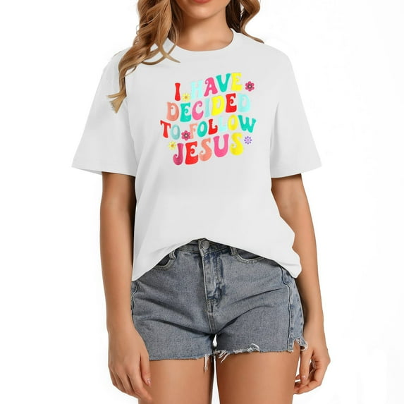 I Have Decided To Follow Jesus Groovy God Religiou Women's Unique Graphic T-Shirts - Fashionable and Fun