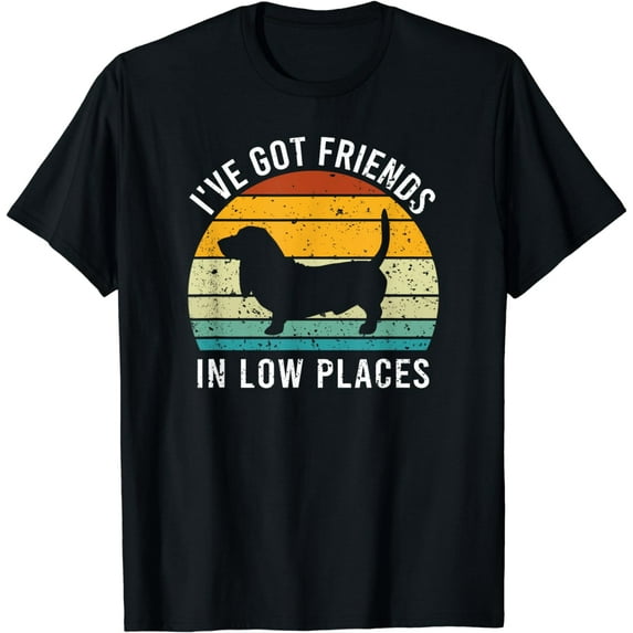 I've Got Friends in Low Places Basset Hound Retro T-Shirt