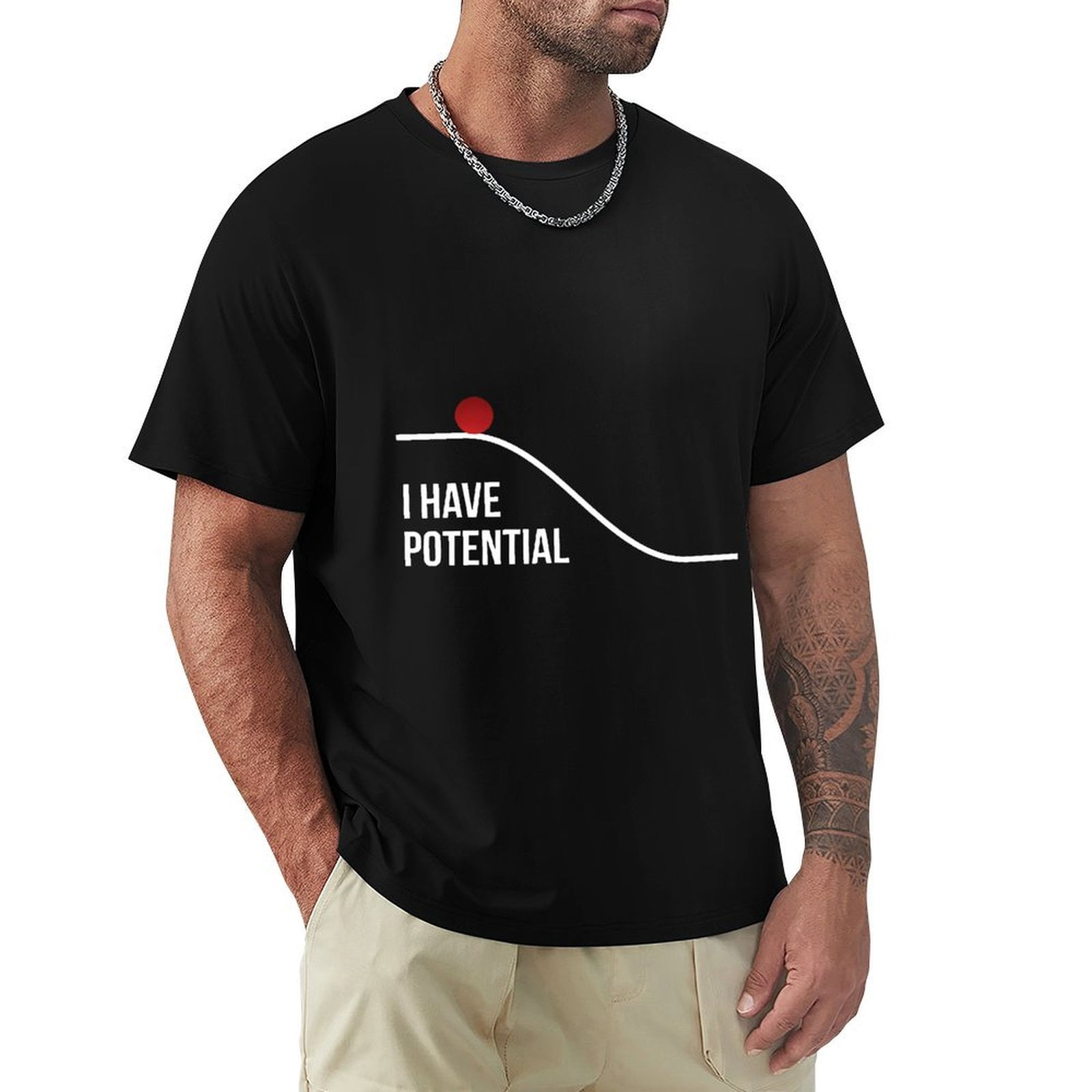 I Have Potential Men's HD Print Classic Short Sleeve T-Shirts Black ...
