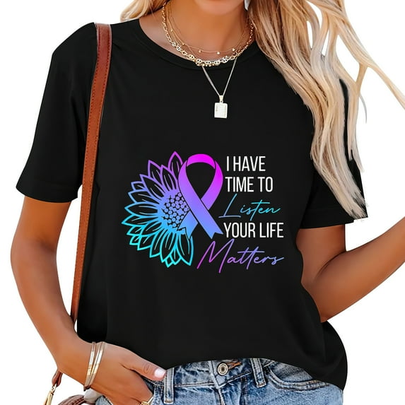I Have Time To Listen Mental Health Suicide Awareness Women T-Shirt Black