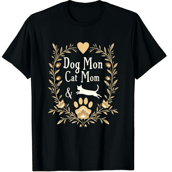 I Have Two Titles Dog Mom And Cat Mom Graphic Crew Neck Short Sleeve T-Shirts (Men's, Women's)