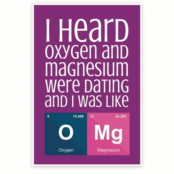 I Heard Oxygen and Magnesium Were Dating - Funny Science Classroom Puns - Chemistry Classroom 12 x 18 Inch Poster - Unframed - Premium 100lb Gloss - Made In USA - BMCP0302