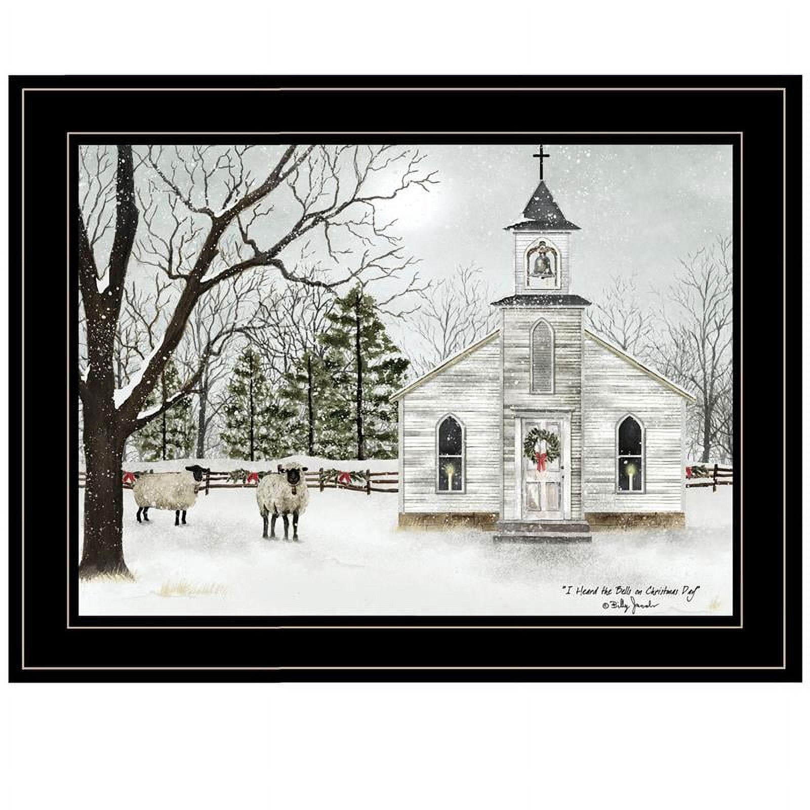 Rustic Christmas Church Scene Framed Canvas Print