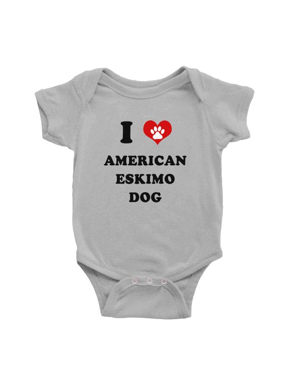 I Heart American Eskimo Dog Funny Baby Jumpsuits Newborn Clothes (Gray, 18-24 Months)