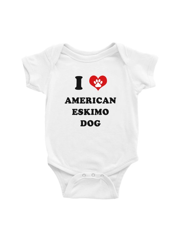 I Heart American Eskimo Dog Funny Baby Jumpsuits Newborn Clothes (White, 18-24 Months)