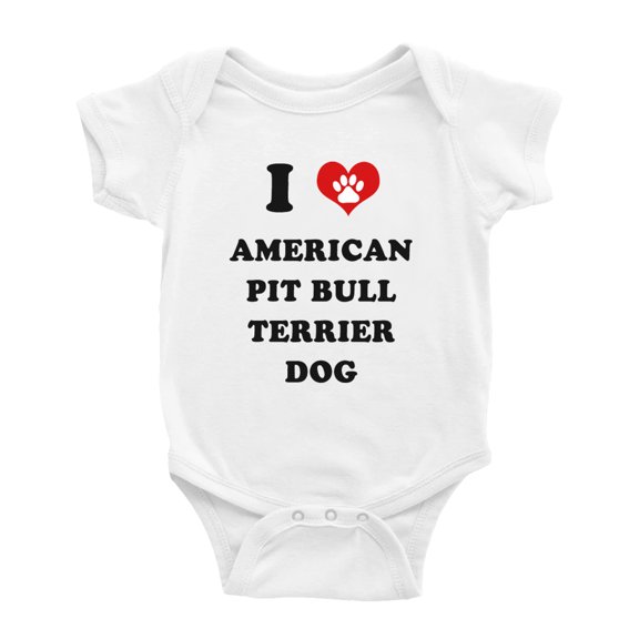 I Heart American Pit Bull Terrier Dog Funny Baby Rompers Bodysuit (White, 6-12 Months)